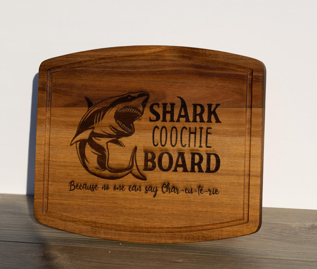 Funny Charcuterie Board - Acacia Wood Tray | Shark Coochie Gift, Durable Snack Serving