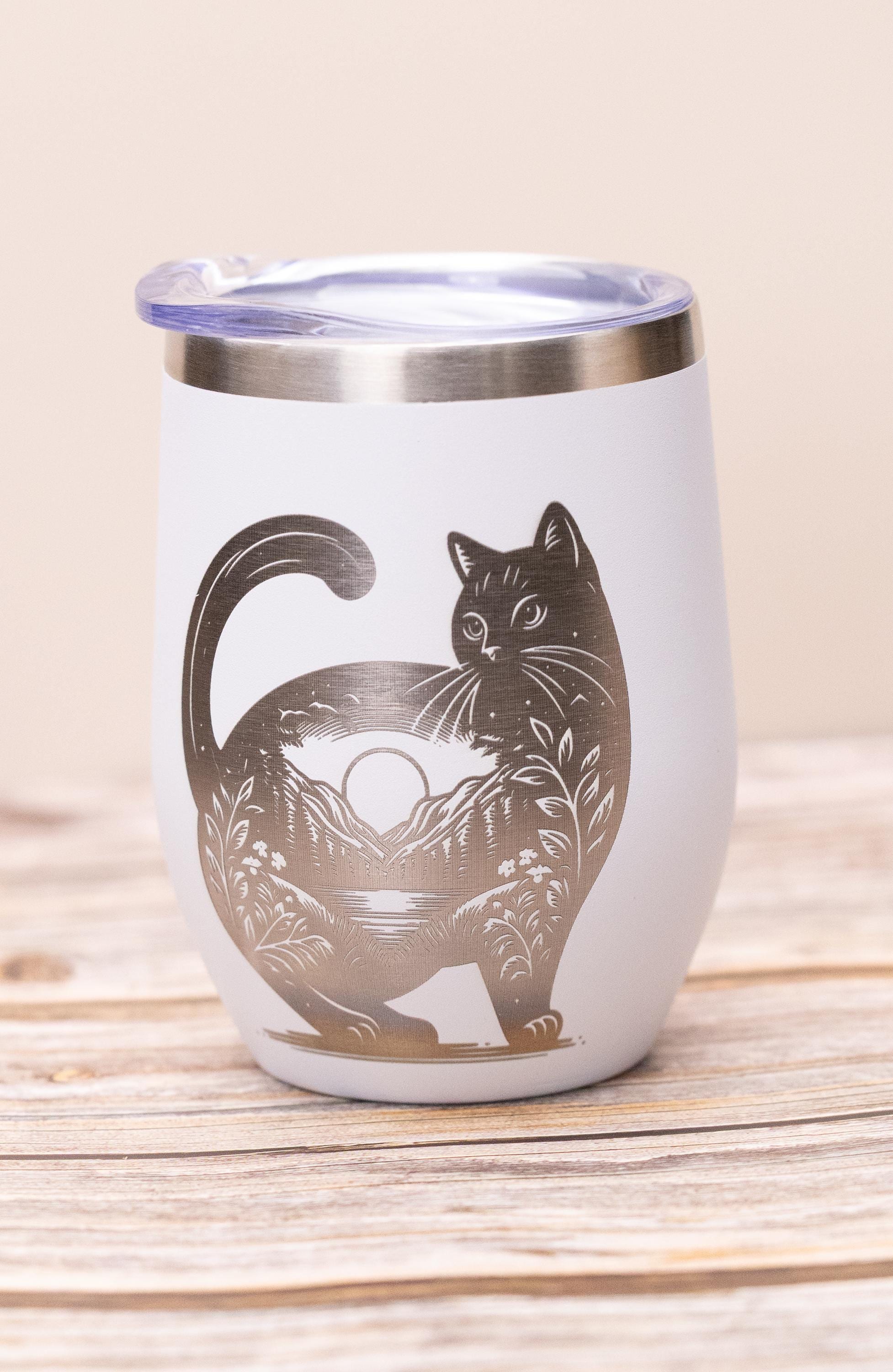 Cat Wine Tumbler | Stainless Steel 12oz Insulated Wine Cup With Spill Resistant Lid