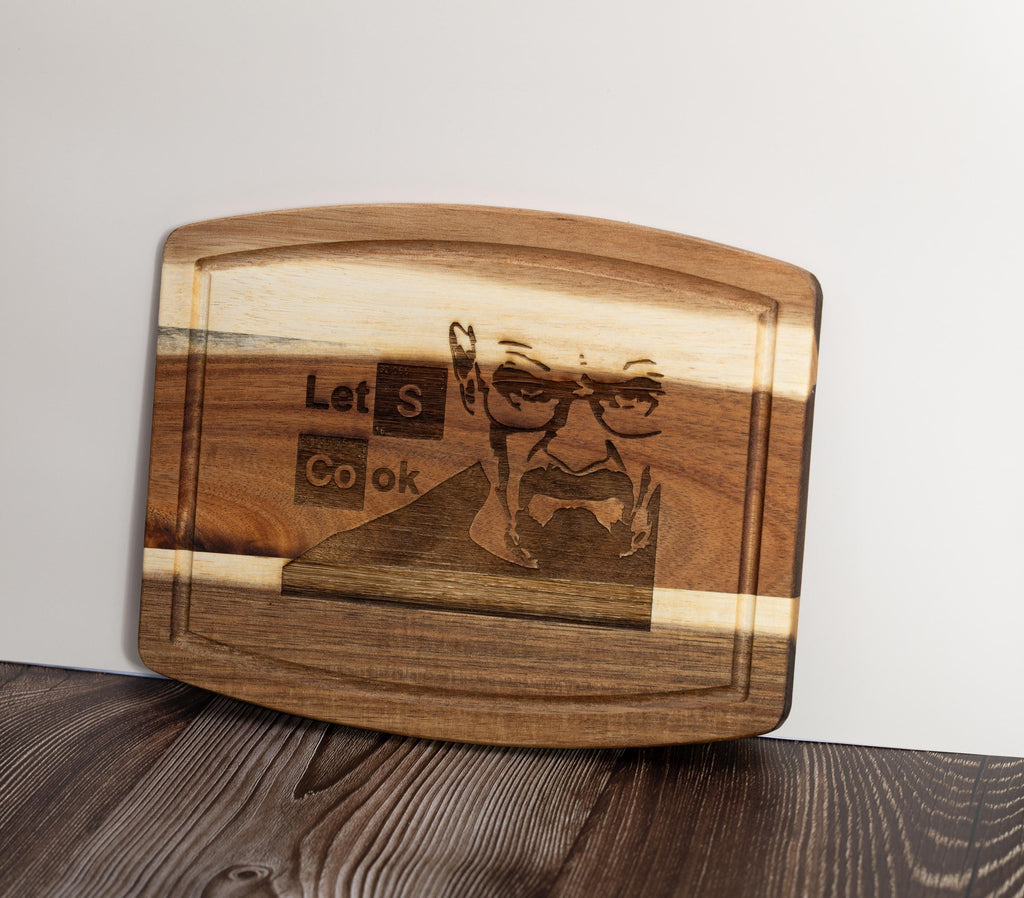 Breaking Bad Cutting Board - Acacia Wood Board with Laser Engraved Quote 'Let's Cook'