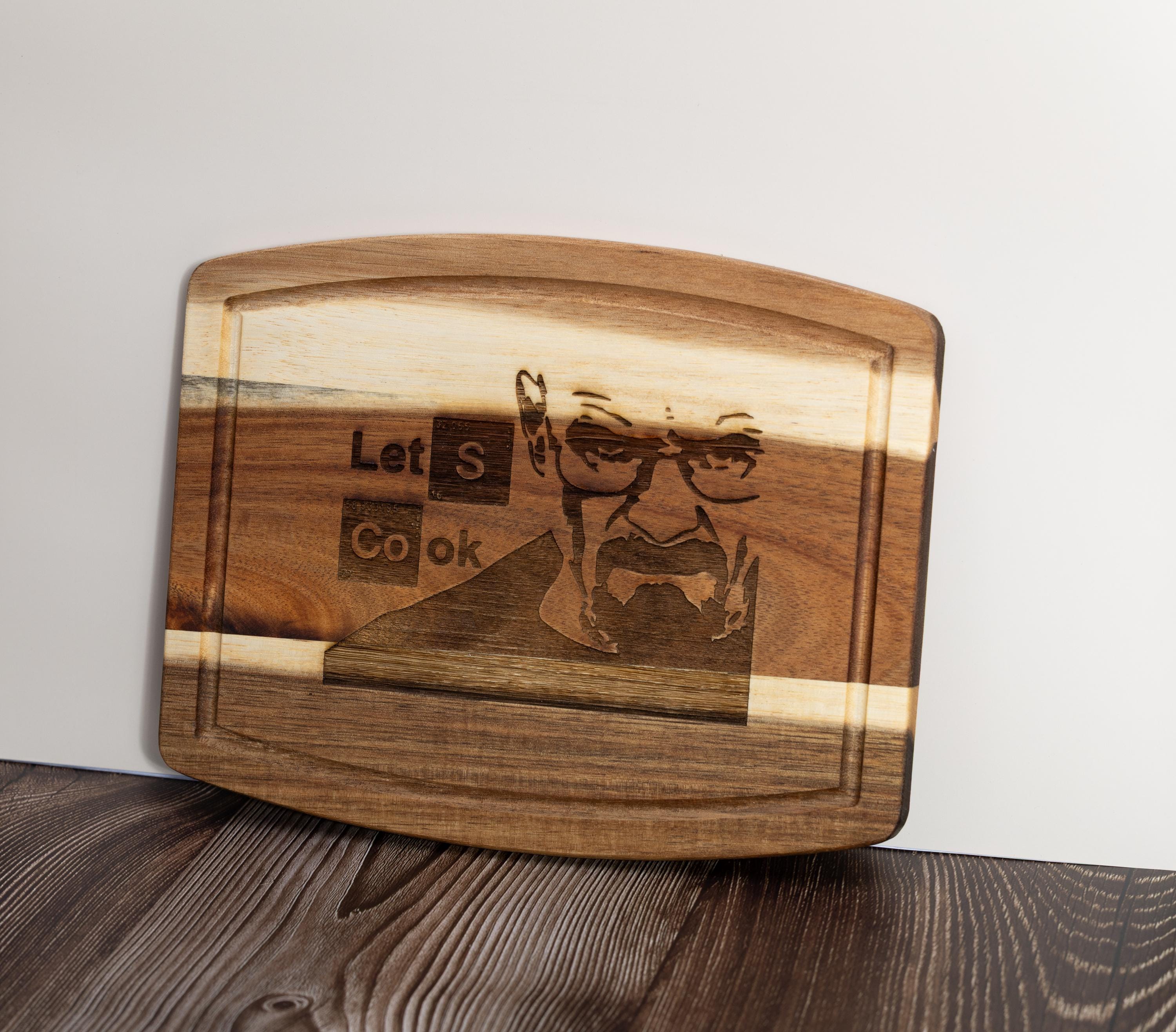 Breaking Bad Cutting Board - Acacia Wood Board with Laser Engraved Quote 'Let's Cook'