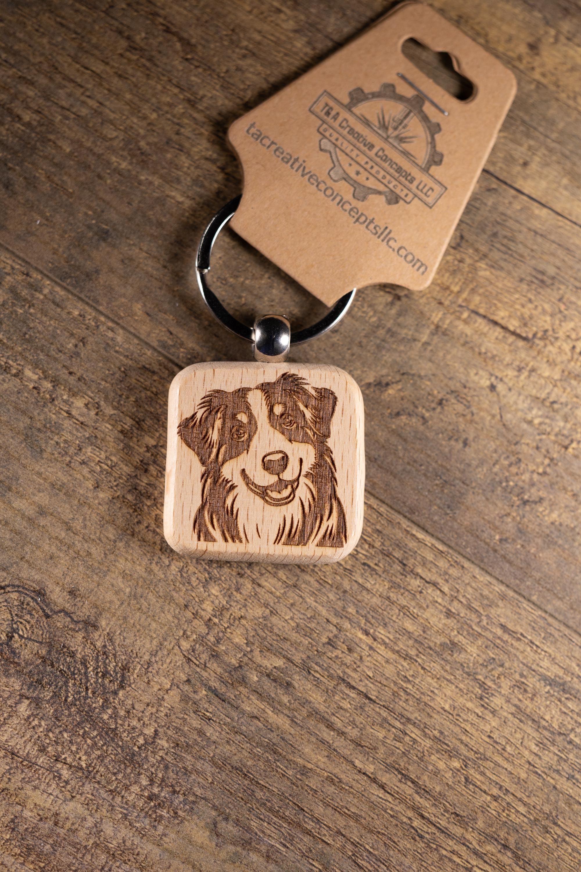 Australian Shepherd Keychain – Laser Engraved Hardwood Dog Lover Gift Idea
