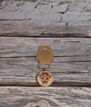 Wooden Skull Keychain – Laser Engraved Hardwood Bag Charm with Fedora & Mustache
