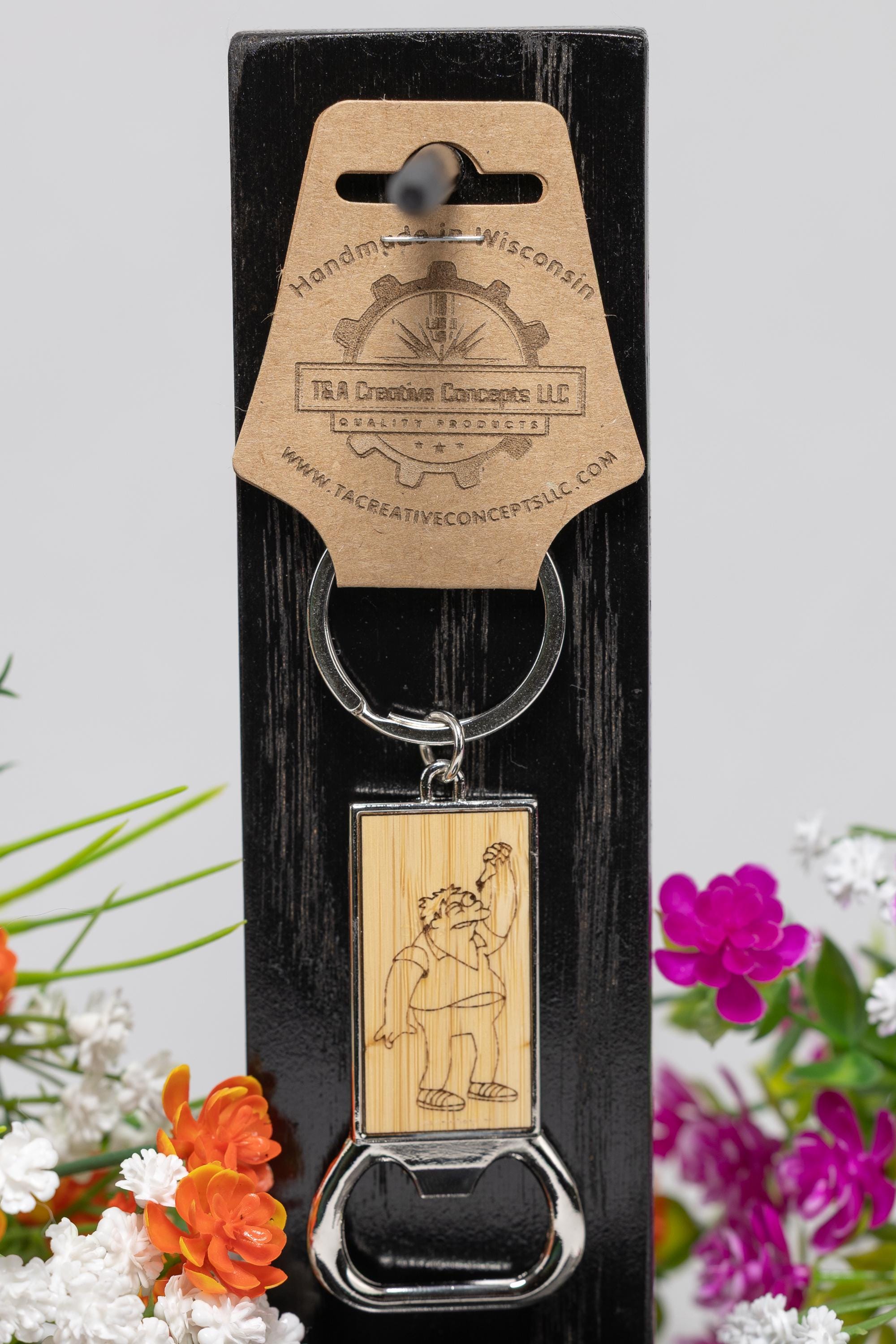 Barney Bottle Opener – Engraved Wood Keychain, Funny Beer Gift & Rustic Bar Tool