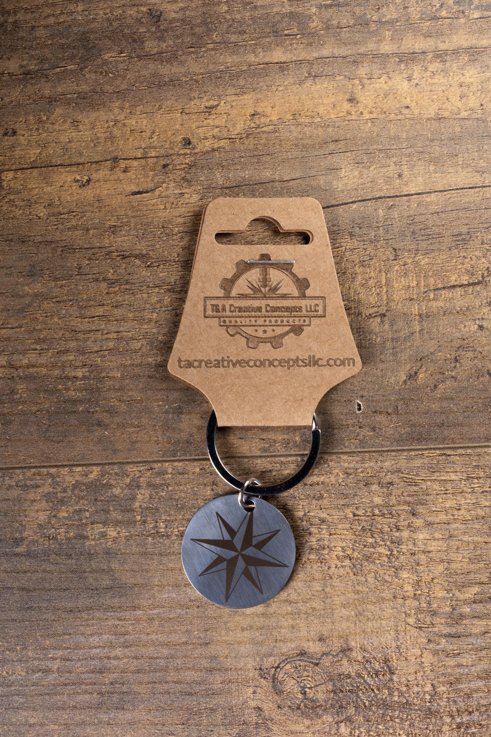 Nautical Star Keychain – Stainless Steel, Double Sided Laser Engraved Design