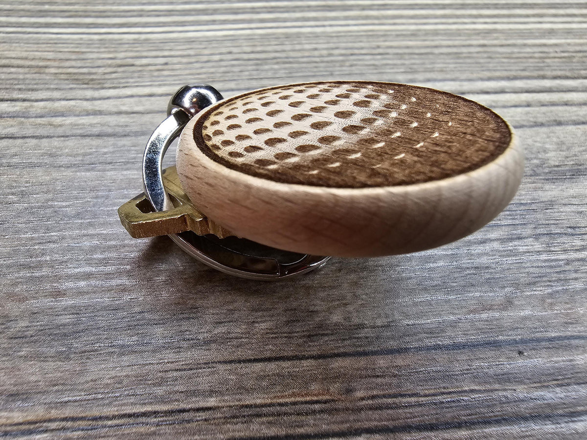 Hardwood Golf Ball Keychain – Laser Engraved Design with Stainless Steel Ring