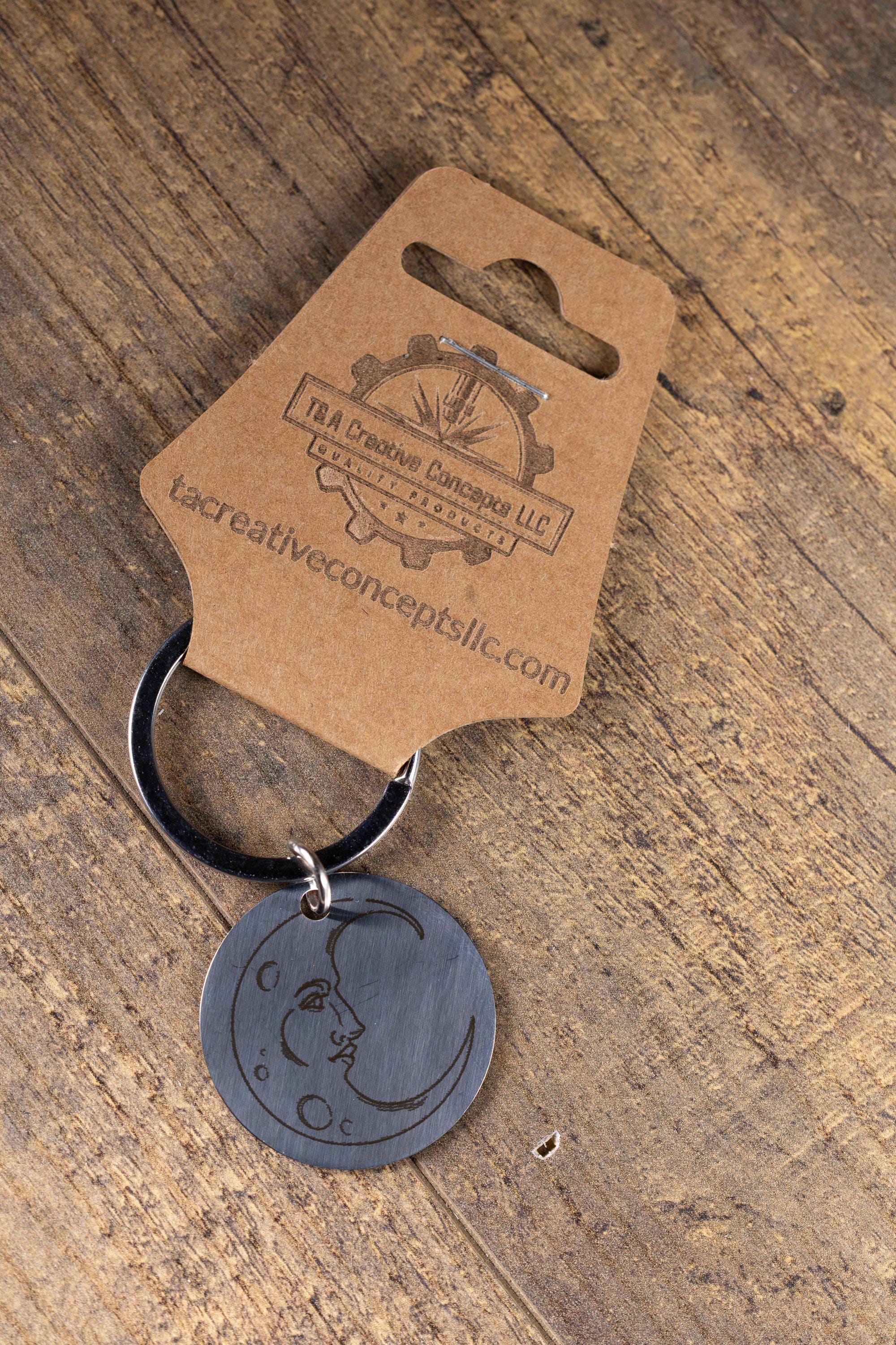 Moon Keychain - Laser Engraved Stainless Steel, Double Sided Moon Phase Accessory