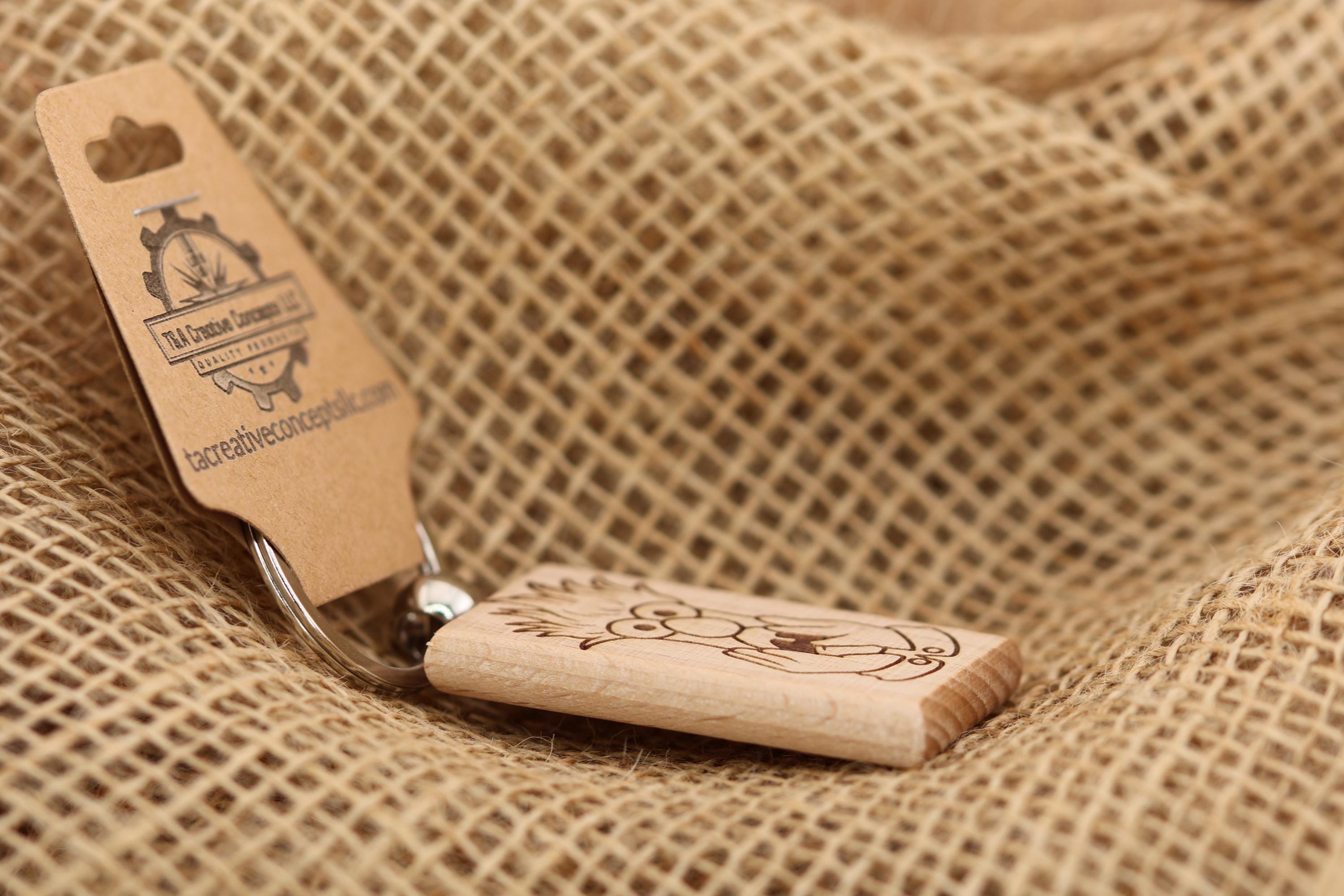 Beaker Muppets Keychain - Double Sided Laser Engraved Wood Charm With Stainless Steel Ring