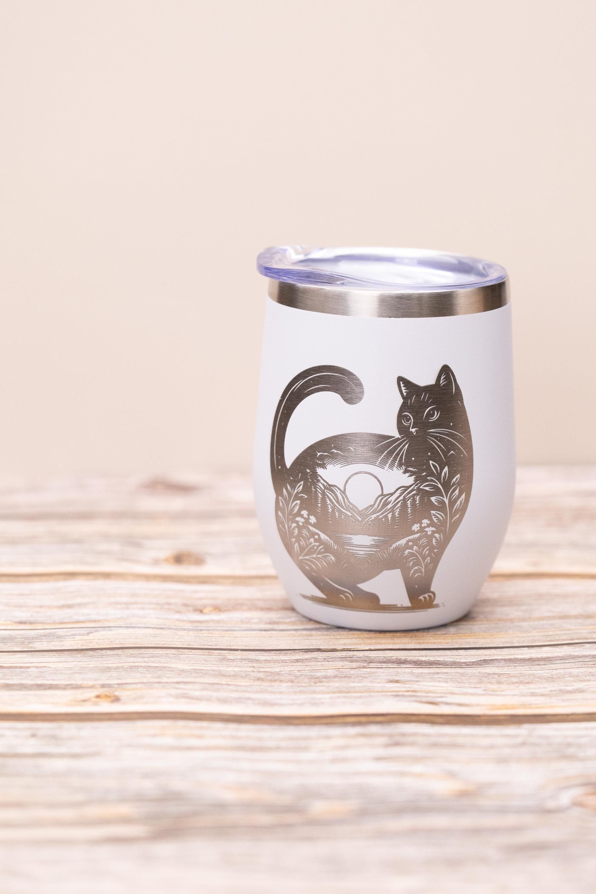 Cat Wine Tumbler | Stainless Steel 12oz Insulated Wine Cup With Spill Resistant Lid