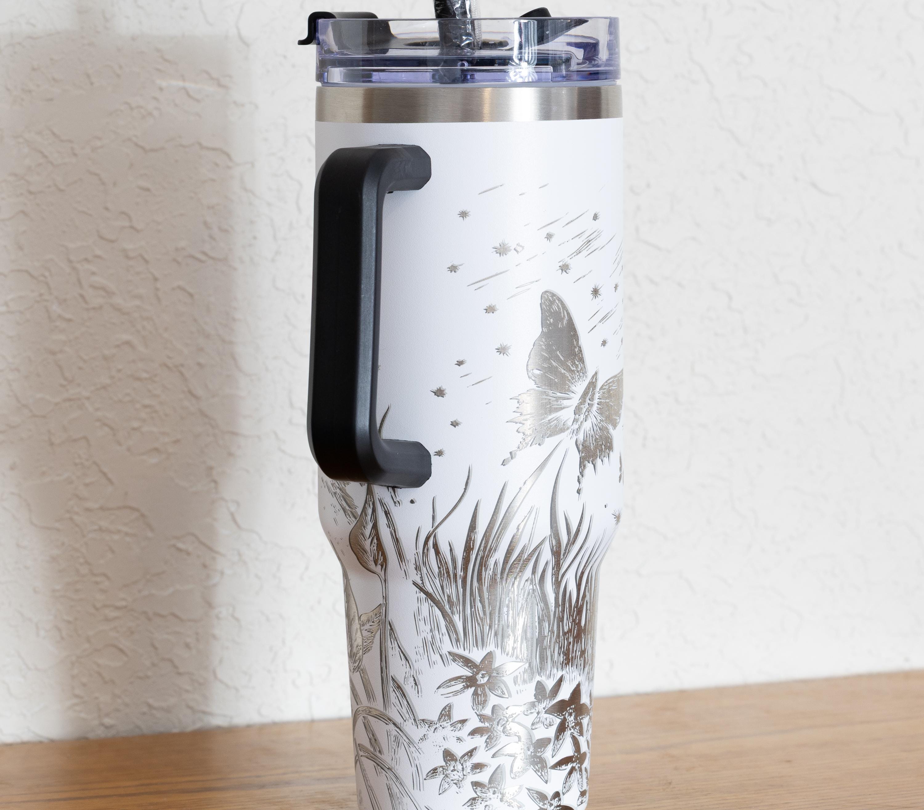 Stainless Steel Tumbler – 40oz Travel Mug With Handle, Straw & Double Wall Insulation