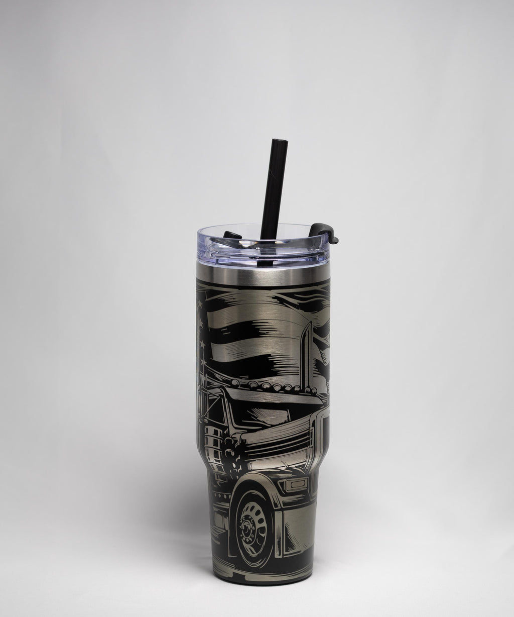 Semi Truck Travel Tumbler - 40oz Stainless Steel | Laser Engraved, Double Wall Insulation