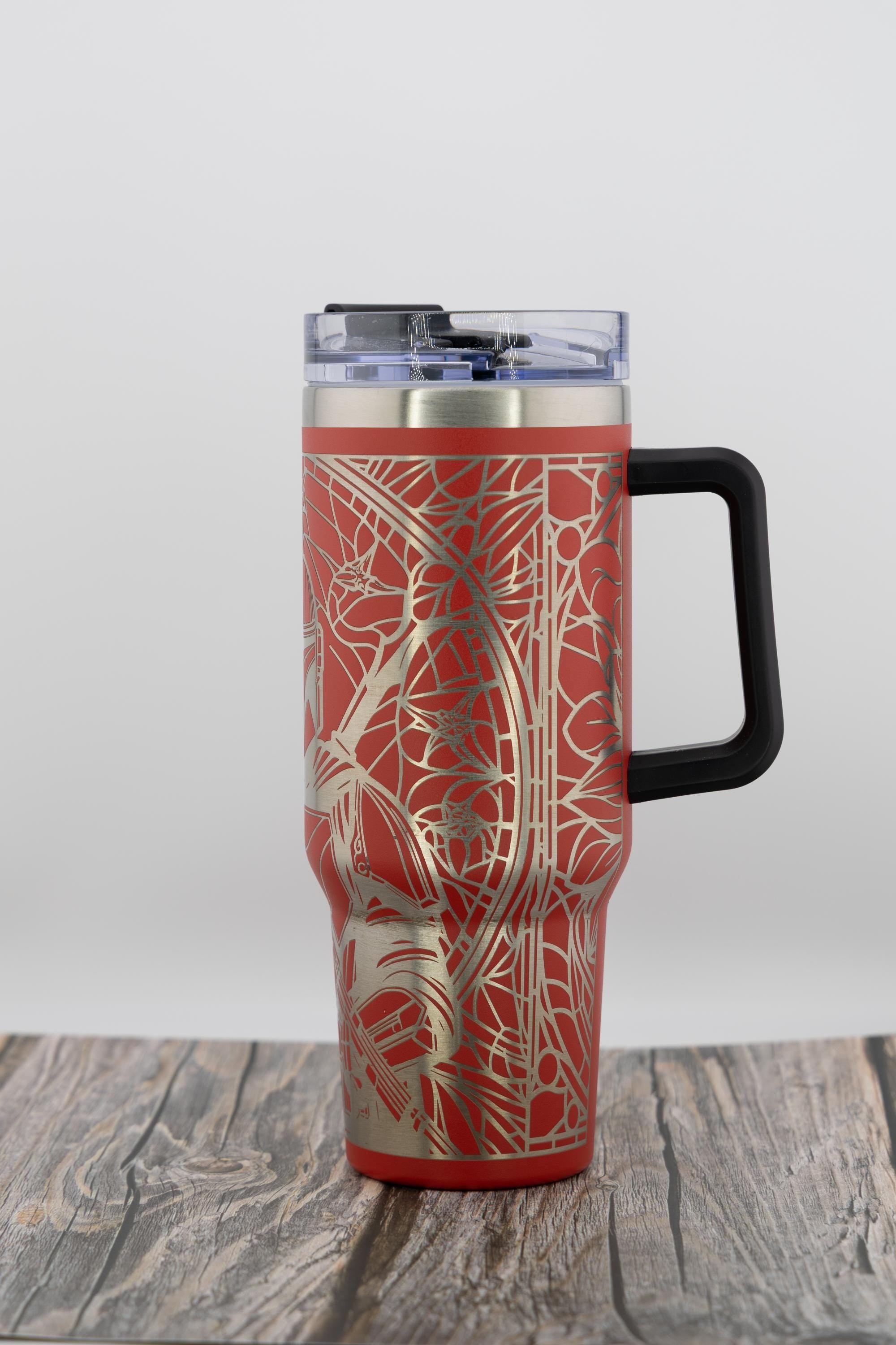 Mandalorian Mosaic Tumbler – 40oz Steel Cup With Laser Engraved Mandalorian Helmet Design