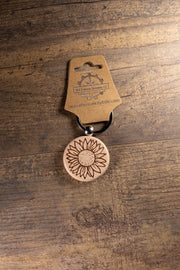 Sunflower Keychain – Laser Engraved Wood Hardwood Accessory with Stainless Steel Hardware