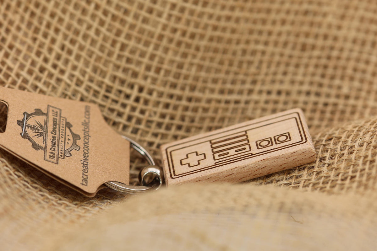 NES Controller Keychain - Hardwood Retro Gaming Gift | Double Sided Engraving
