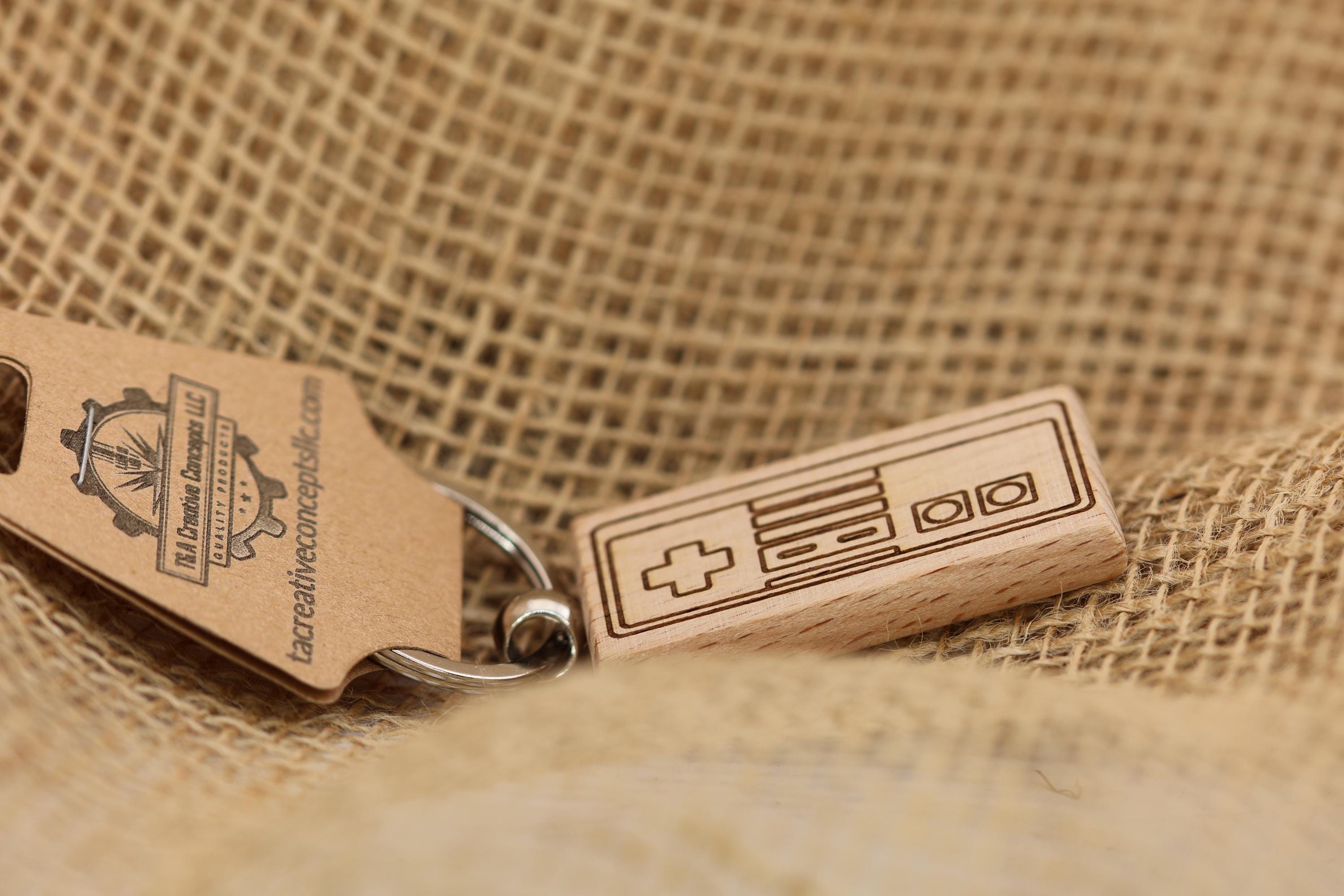 NES Controller Keychain - Hardwood Retro Gaming Gift | Double Sided Engraving