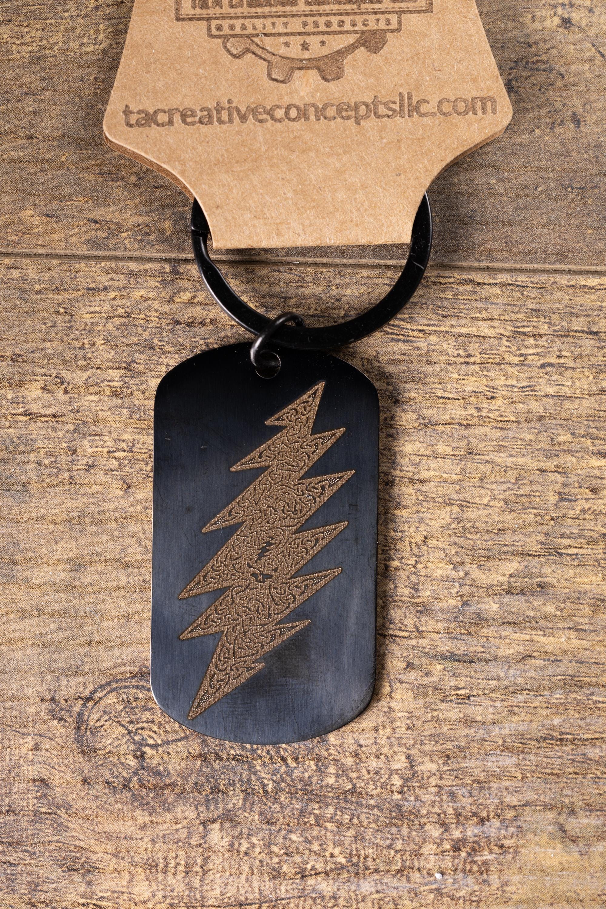 Grateful Dead Keychain – Black Stainless Steel With Laser Engraved Celtic Bolt Design