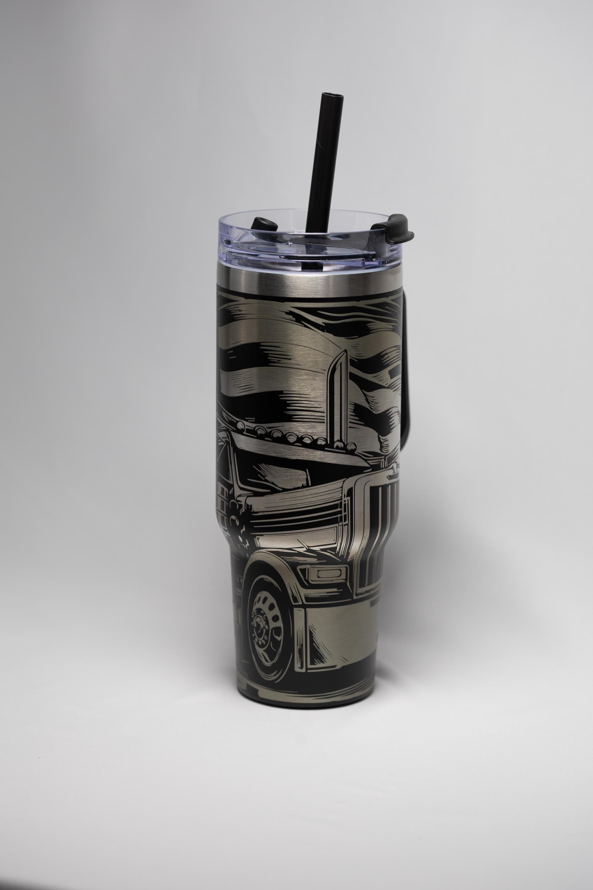 Semi Truck Travel Tumbler - 40oz Stainless Steel | Laser Engraved, Double Wall Insulation
