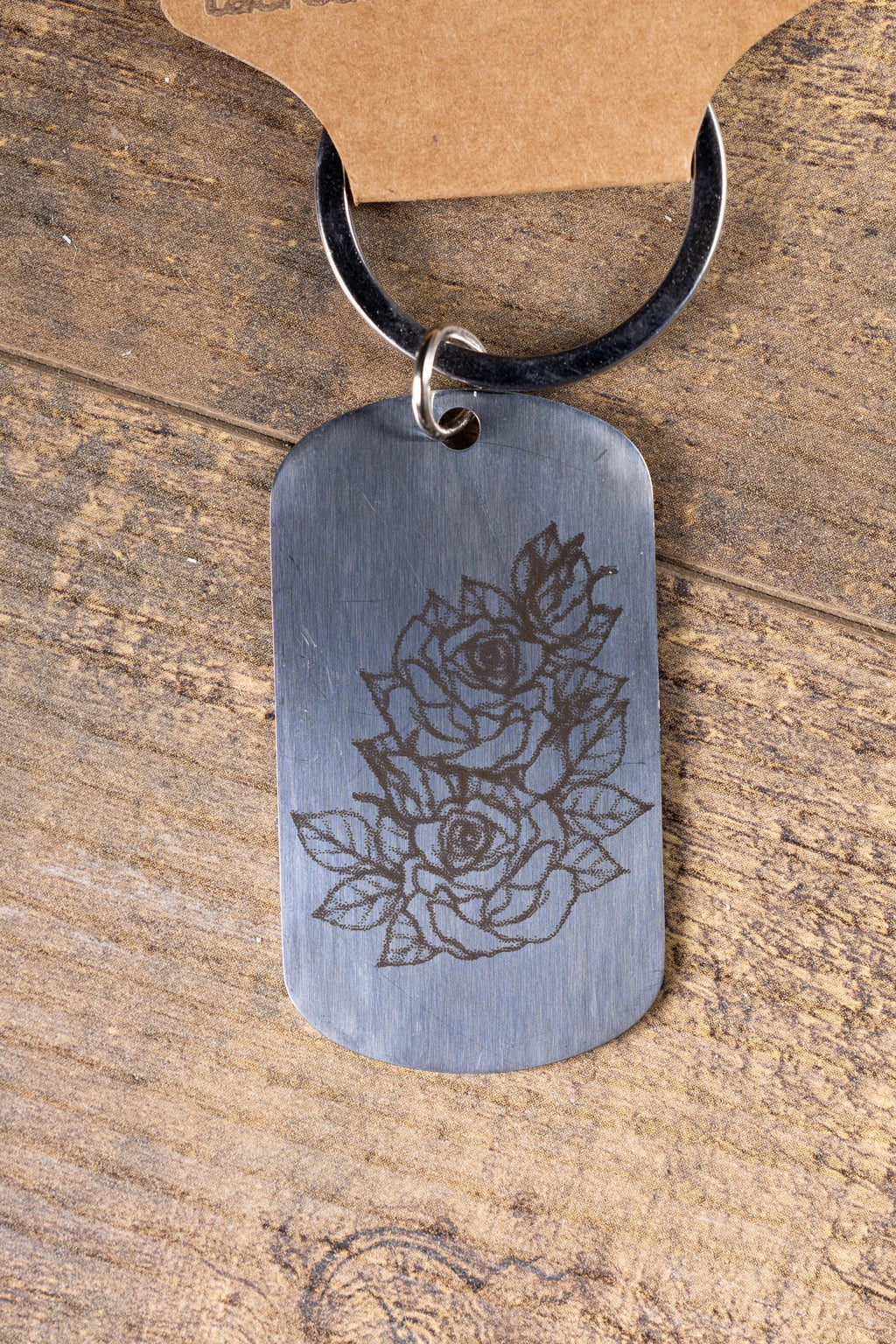 Rose Keychain – Laser Engraved Stainless Steel Floral Design | Durable Metal Accessory