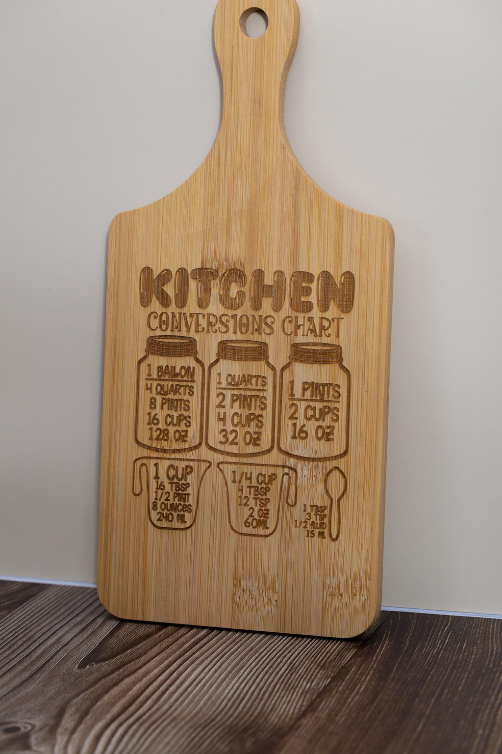 Bamboo Cutting Board - Kitchen Conversion Chart | Laser Engraved Small Prep Board