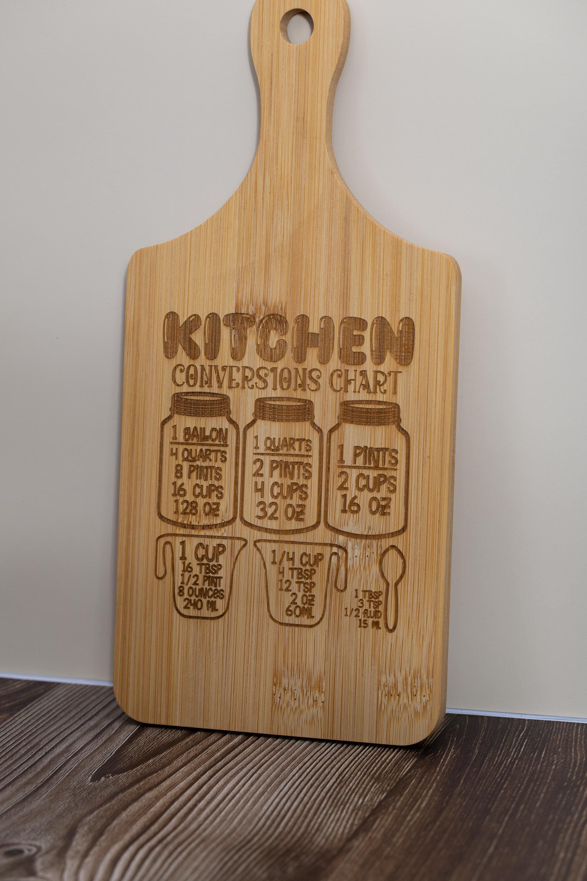 Bamboo Cutting Board - Kitchen Conversion Chart | Laser Engraved Small Prep Board