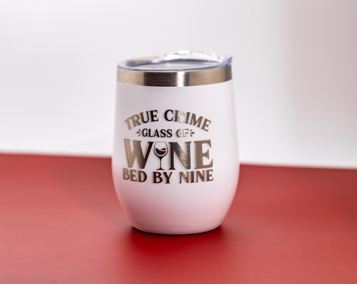 Stainless Steel Wine Tumbler - Insulated Double Wall Spill Proof Cup with Laser Engraved Design