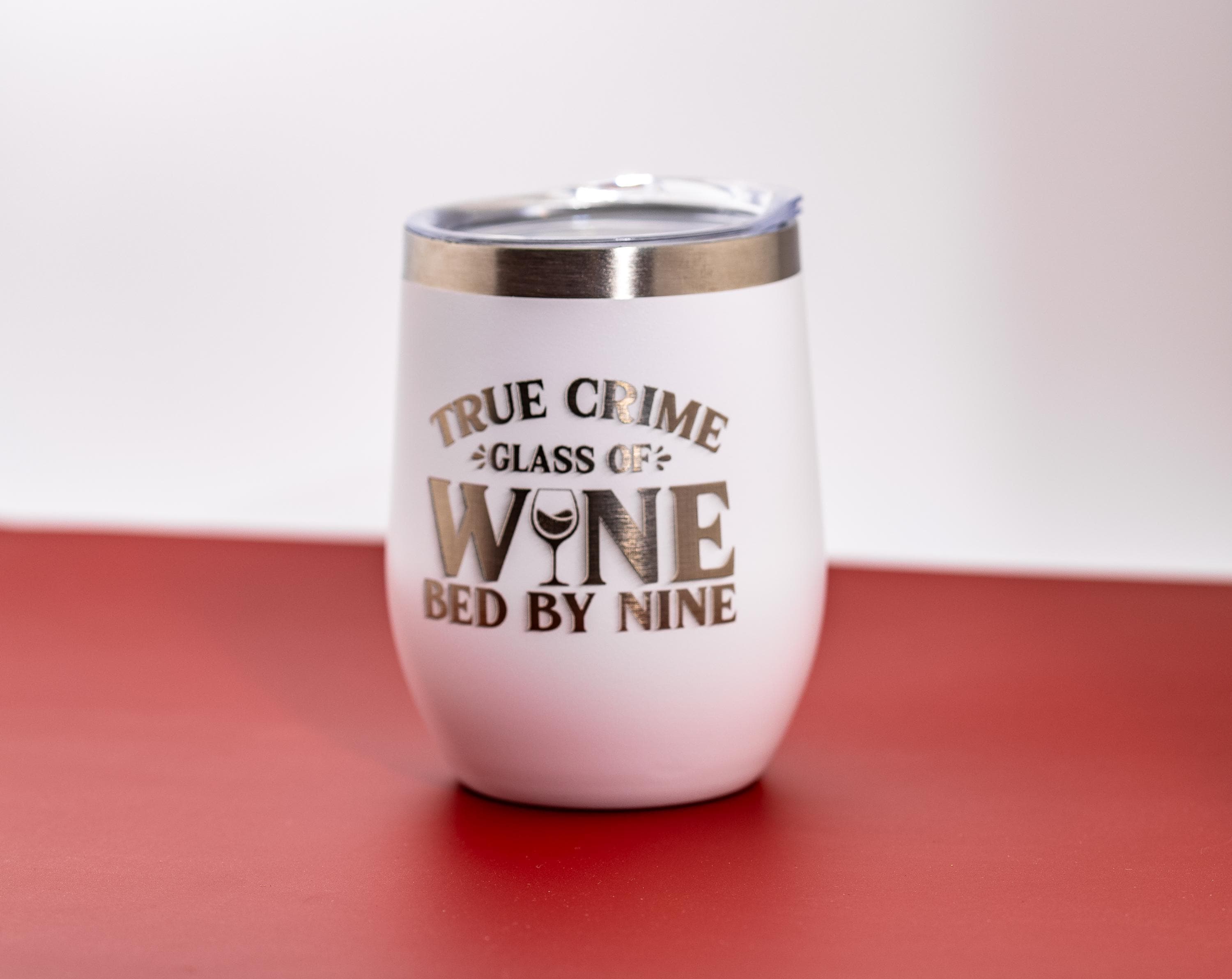 Stainless Steel Wine Tumbler - Insulated Double Wall Spill Proof Cup with Laser Engraved Design