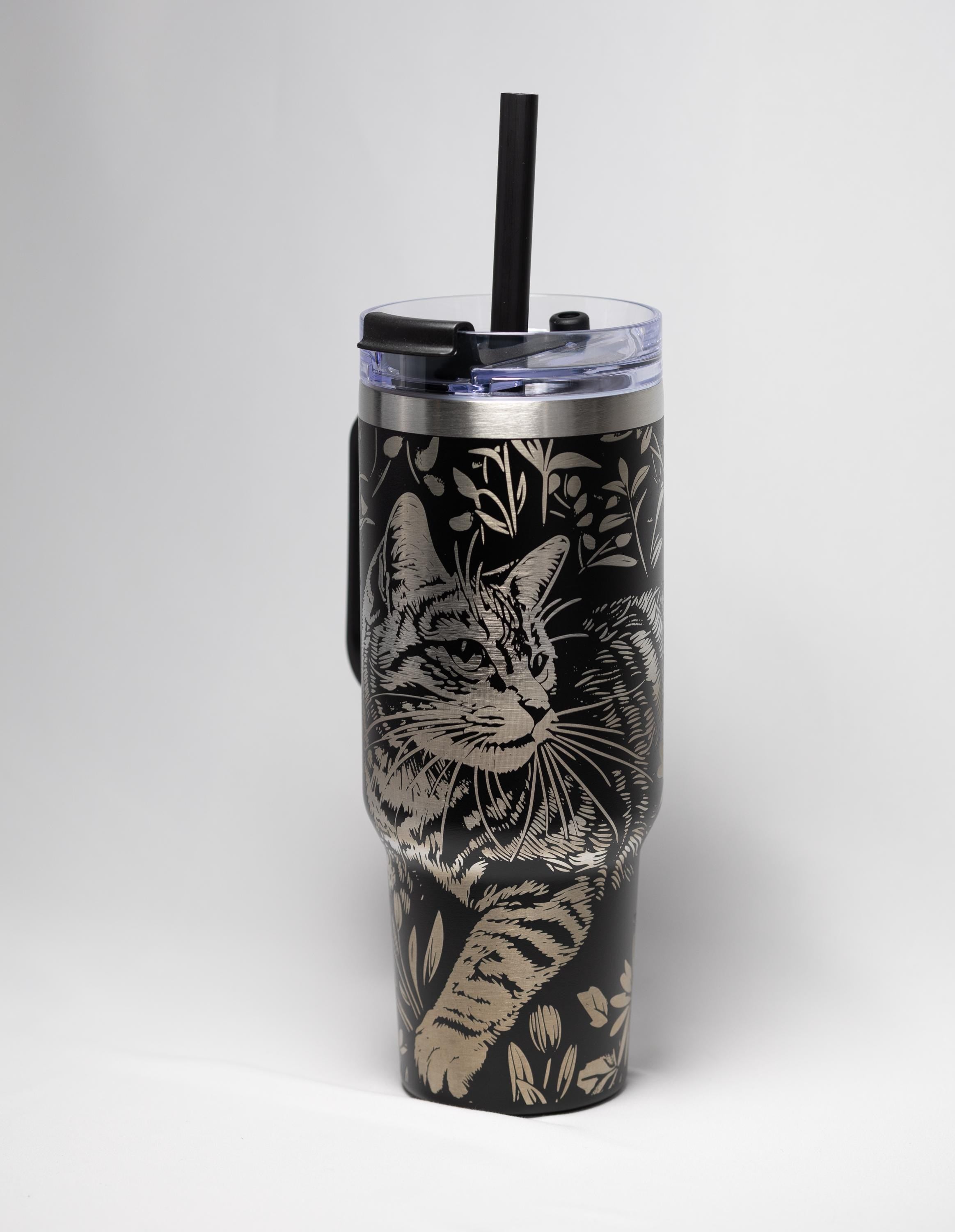 Laser Engraved Tumbler - 40oz Stainless Steel Cup With Floral Etched Design