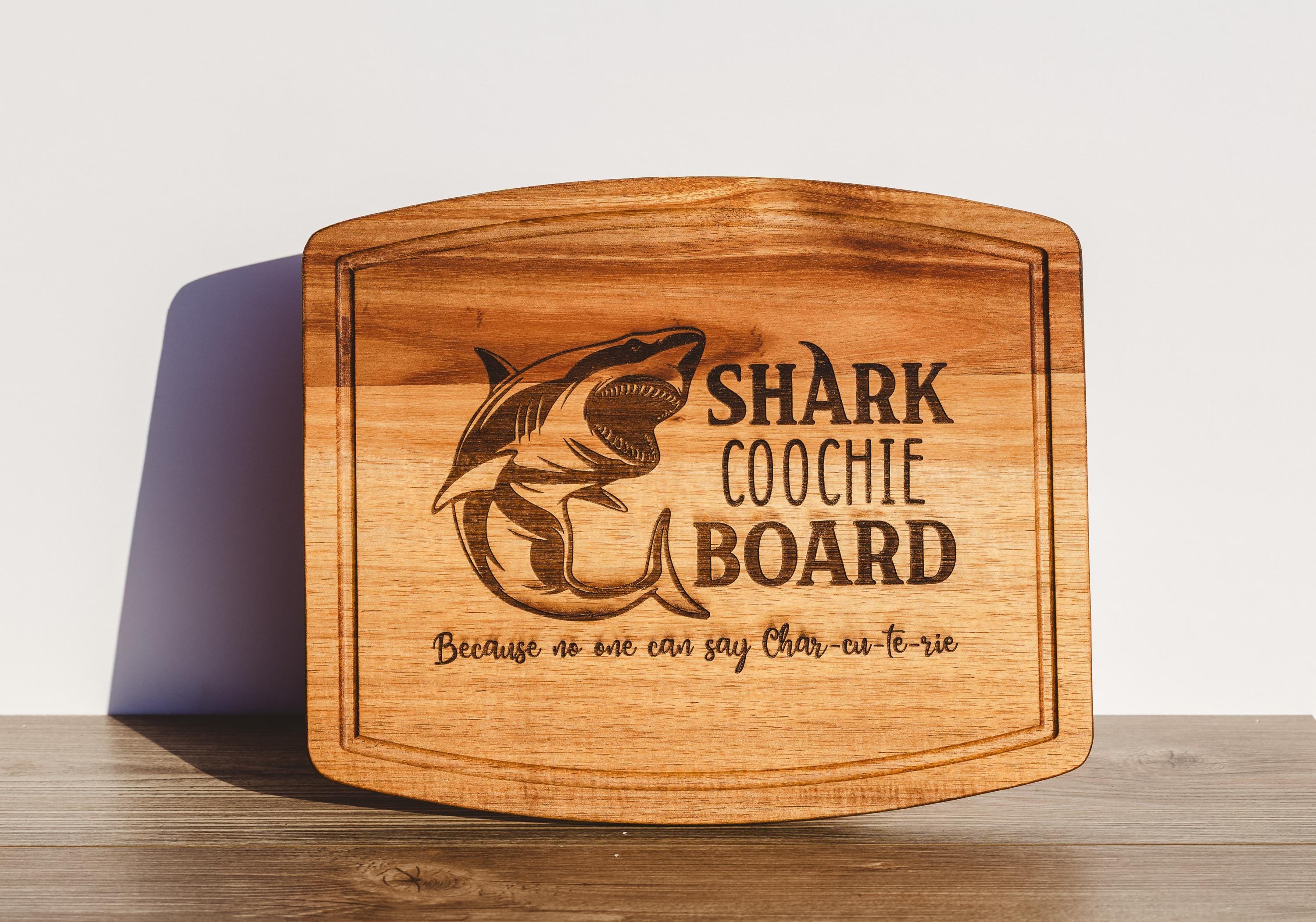 Funny Charcuterie Board - Acacia Wood Tray | Shark Coochie Gift, Durable Snack Serving