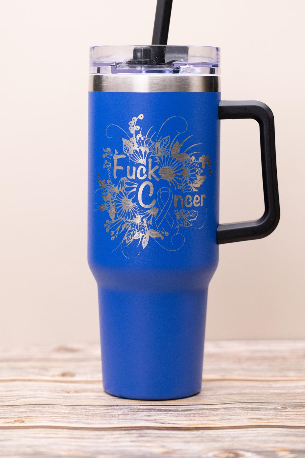 Fuck Cancer Tumbler - Stainless Steel Vacuum Insulated Drink Cup With Handle & Straw Lid