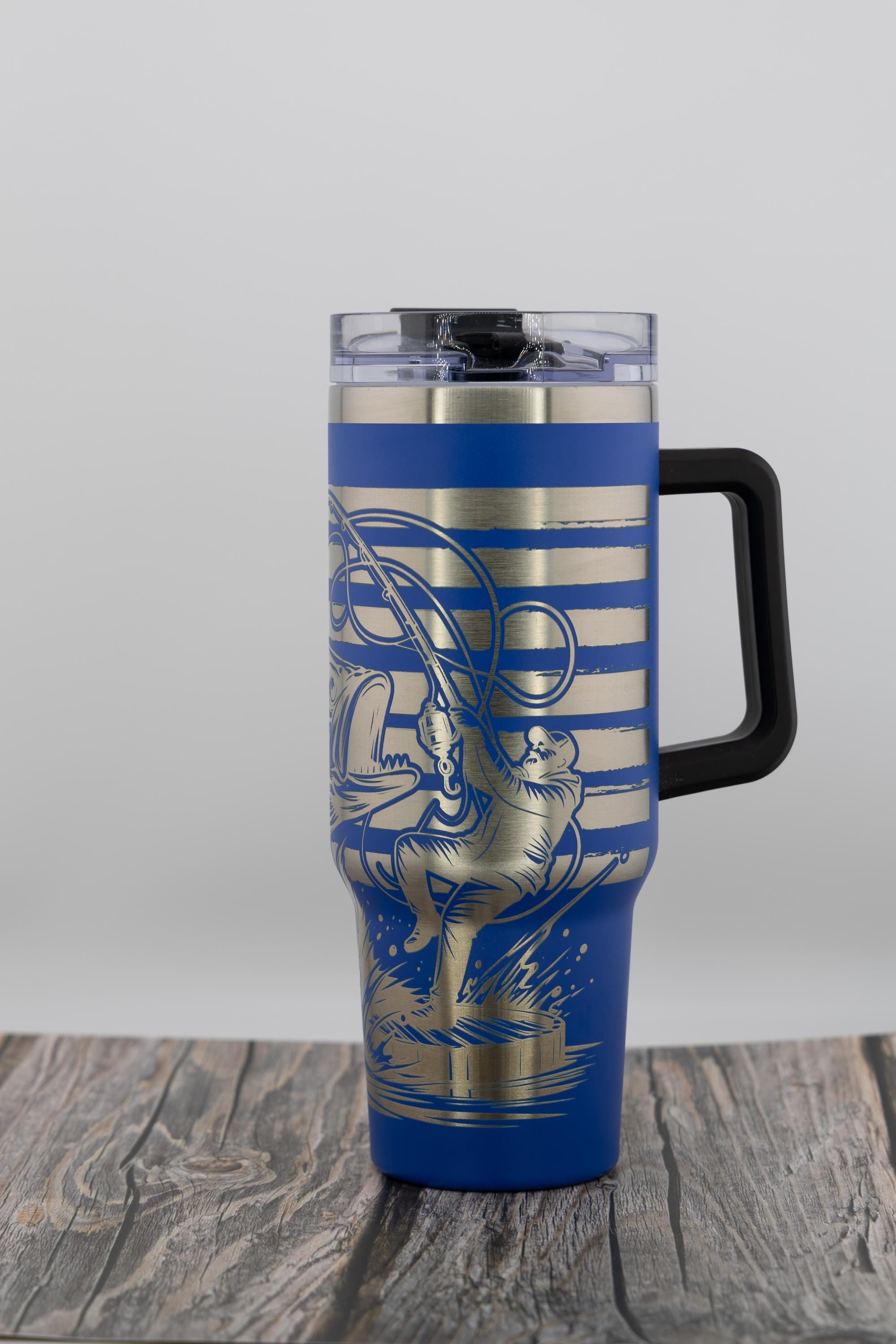 Fishing Tumbler – 40oz Stainless Steel Cup | American Flag Laser Engraved
