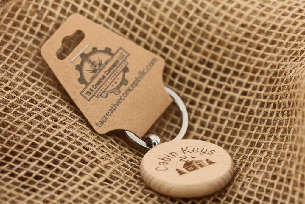 Cabin Keys Keychain – Hardwood Double-Sided Engraved Charm with Stainless Steel Ring