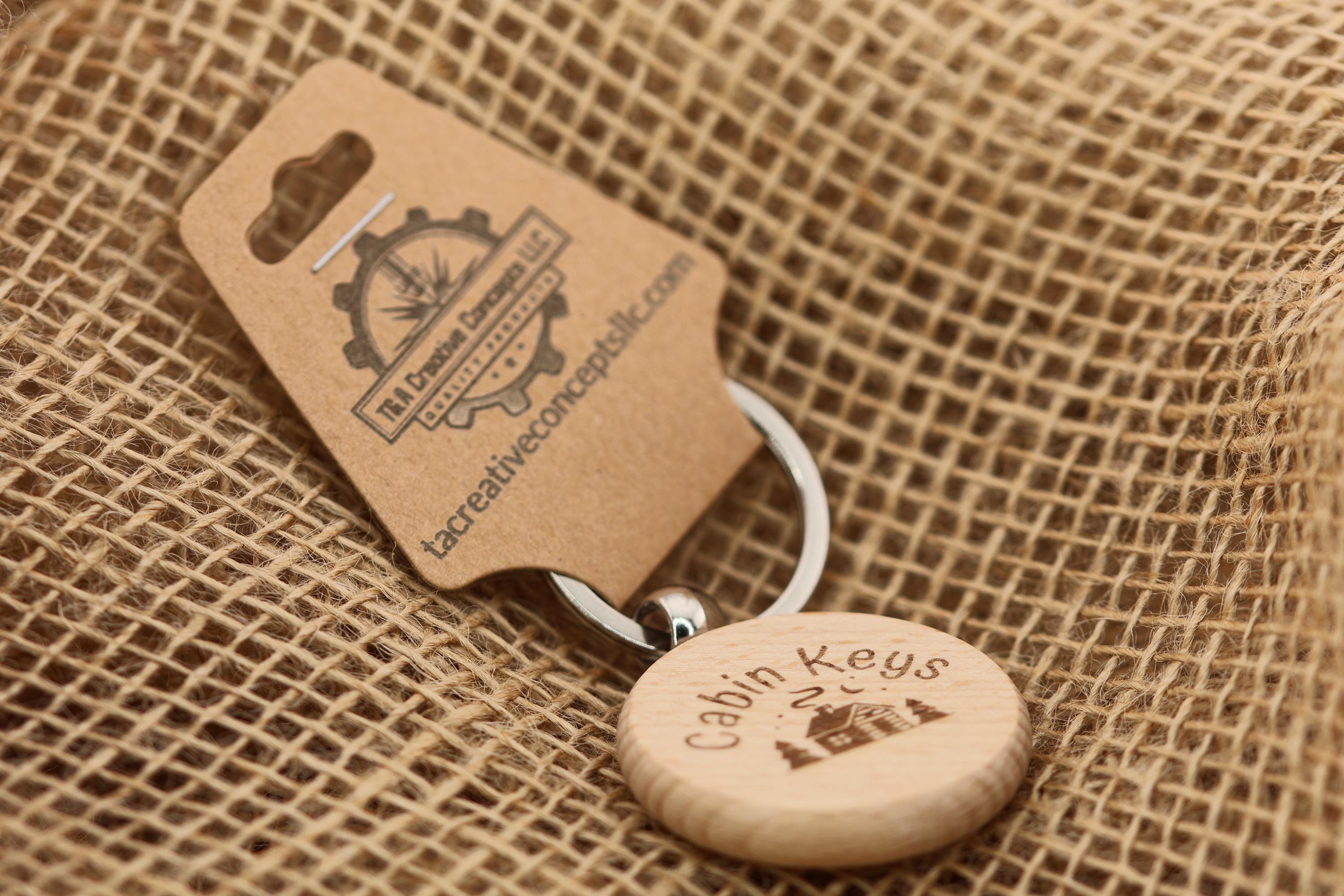 Cabin Keys Keychain – Hardwood Double-Sided Engraved Charm with Stainless Steel Ring