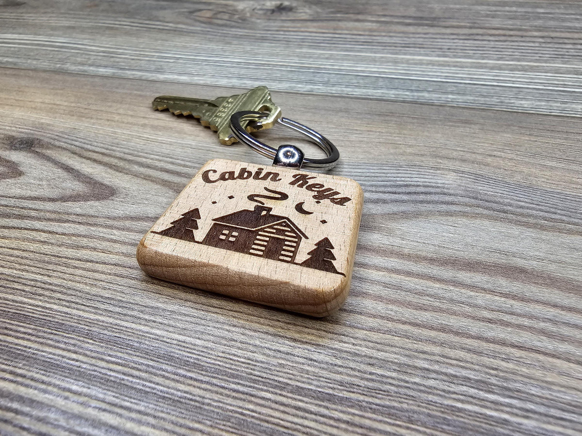 Cabin Keys Keychain – Rustic Wooden Keychain With Stainless Steel Ring, Double Sided Engraving