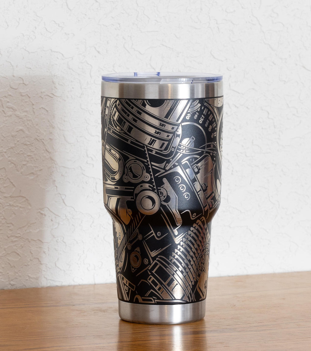Car Lover Tumbler – 30oz Stainless Steel Insulated Cup With Laser Engraved Engine Design