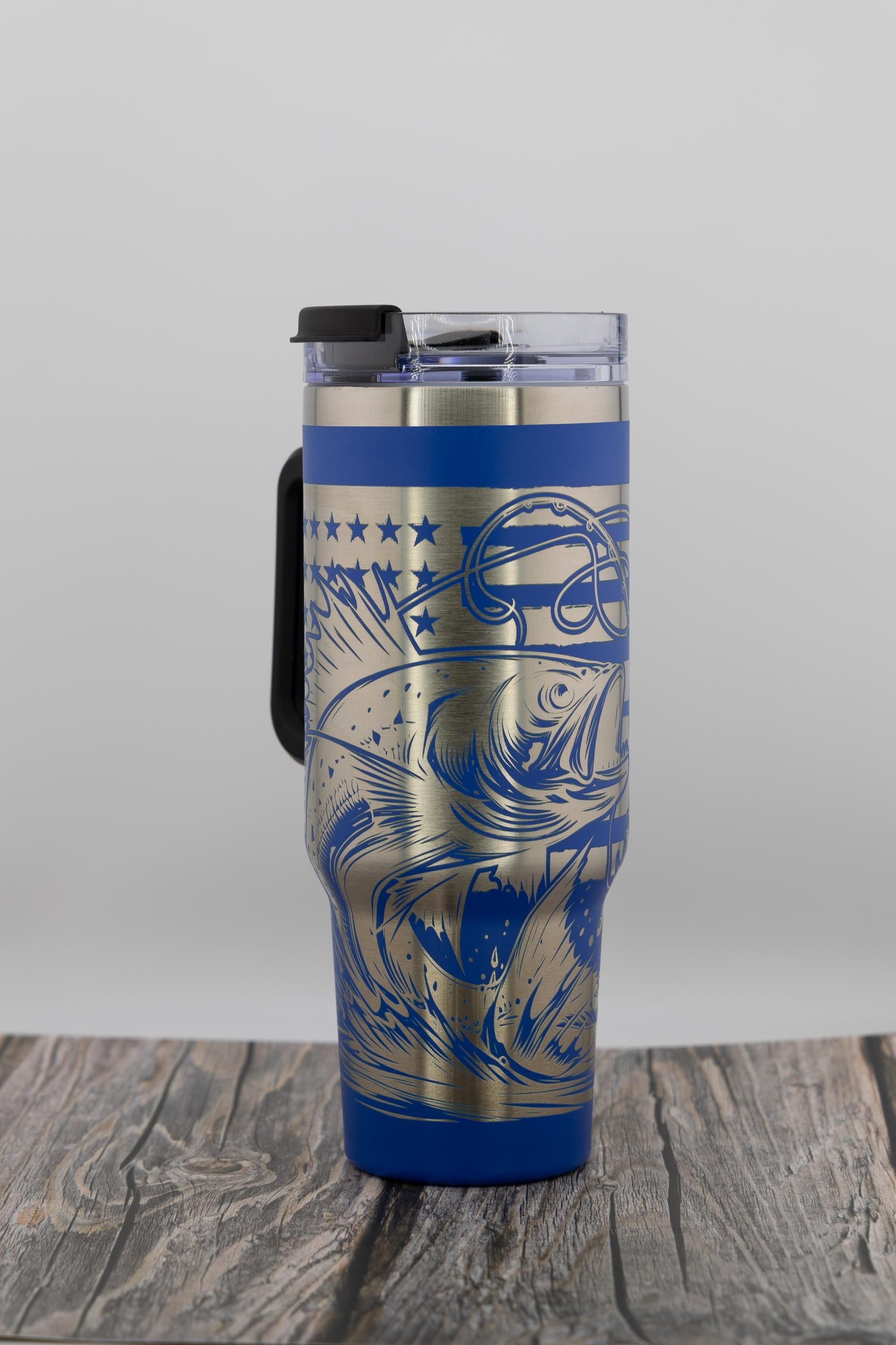 Fishing Tumbler – 40oz Stainless Steel Cup | American Flag Laser Engraved