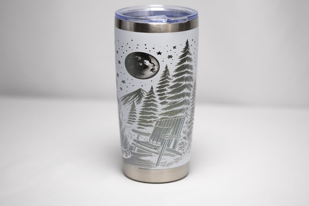 Stainless Steel Tumbler – 20oz Insulated Travel Mug with Engraved Camping Design
