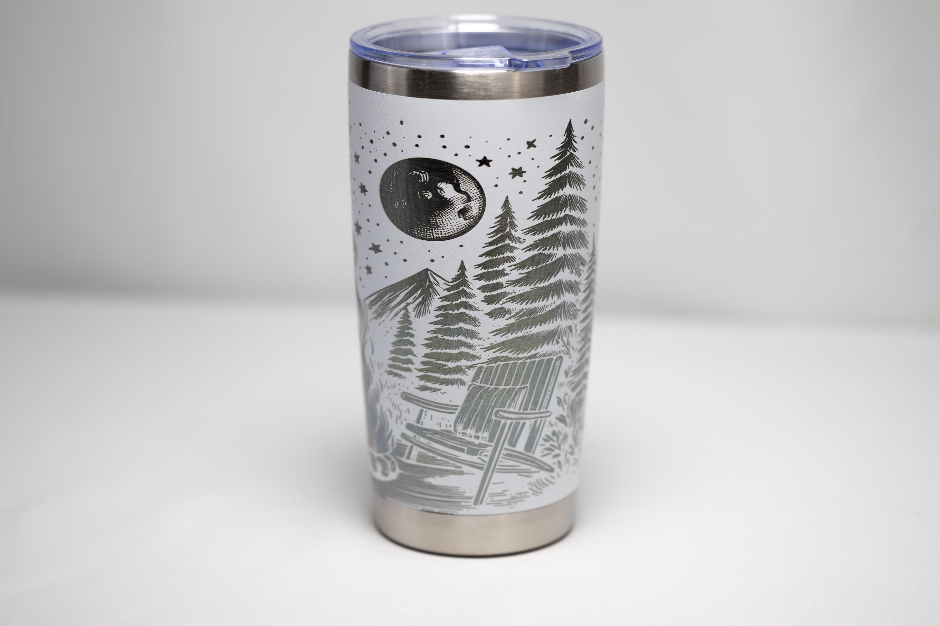 Stainless Steel Tumbler – 20oz Insulated Travel Mug with Engraved Camping Design
