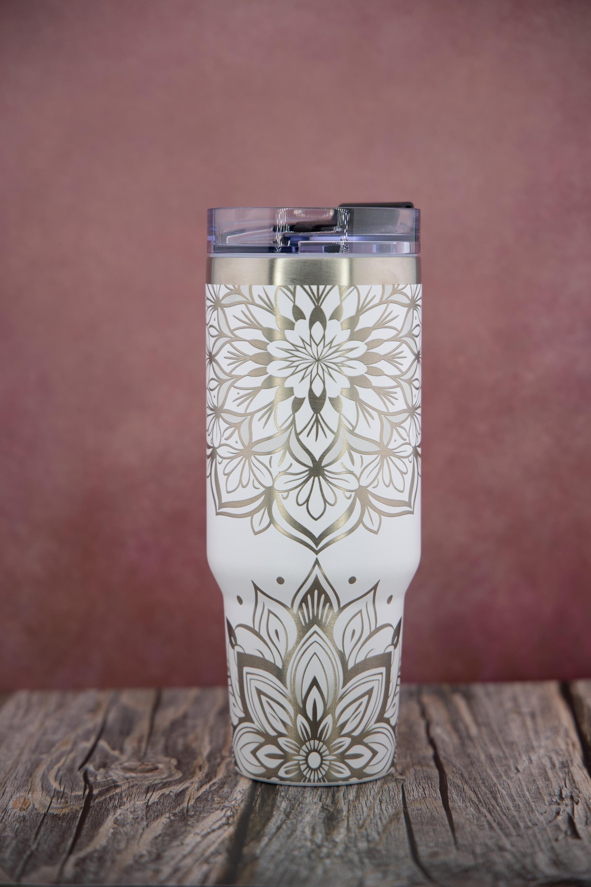 Mandala Travel Tumbler – Laser Engraved 40oz Insulated Cup With Double Wall Insulation
