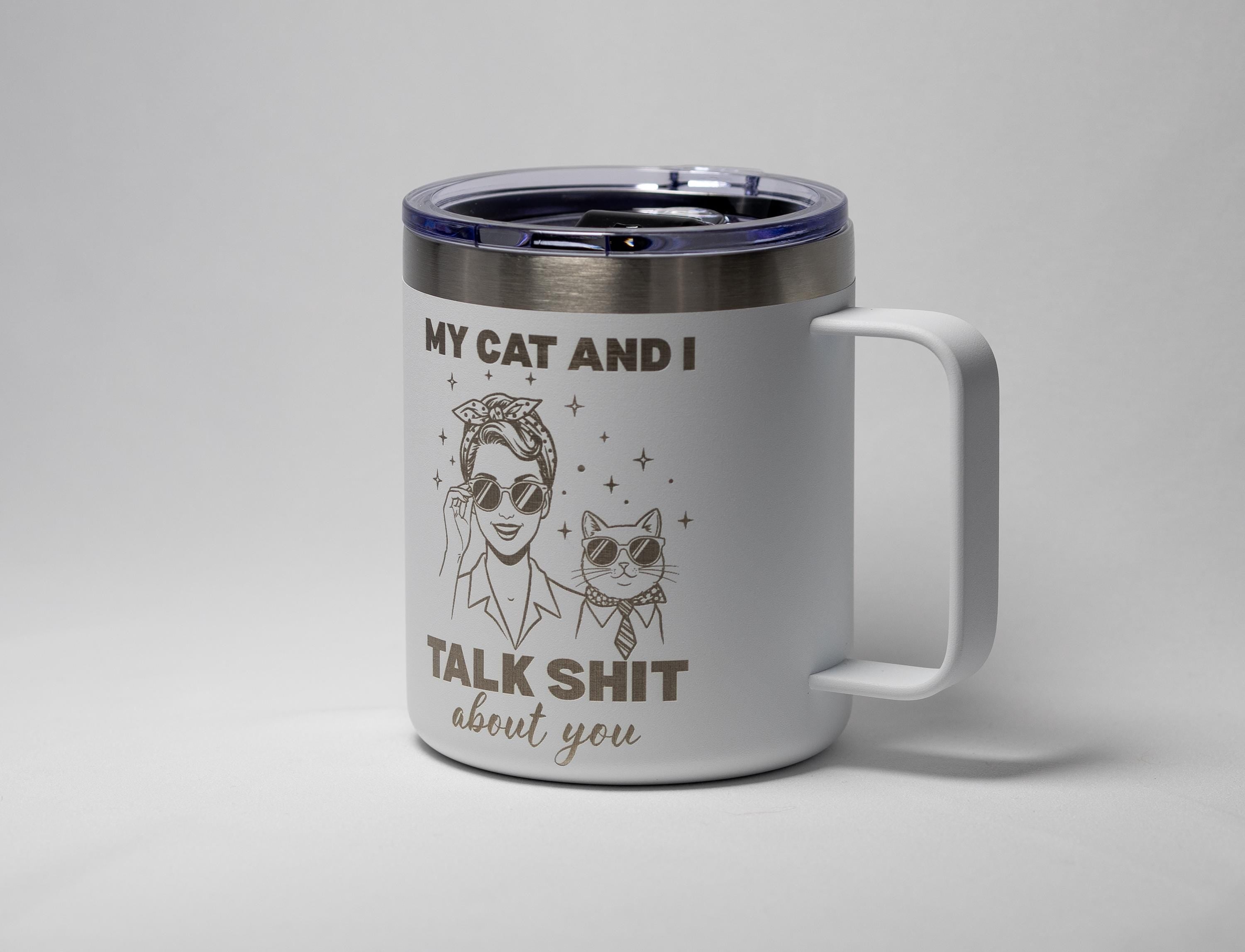 Sarcastic Cat Mug – Funny Stainless Steel Yeti Style Tumbler, 14oz Double Sided Engraving