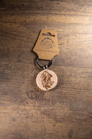 Koi Fish Keychain – Laser Engraved Hardwood With Stainless Steel Ring, Natural Finish