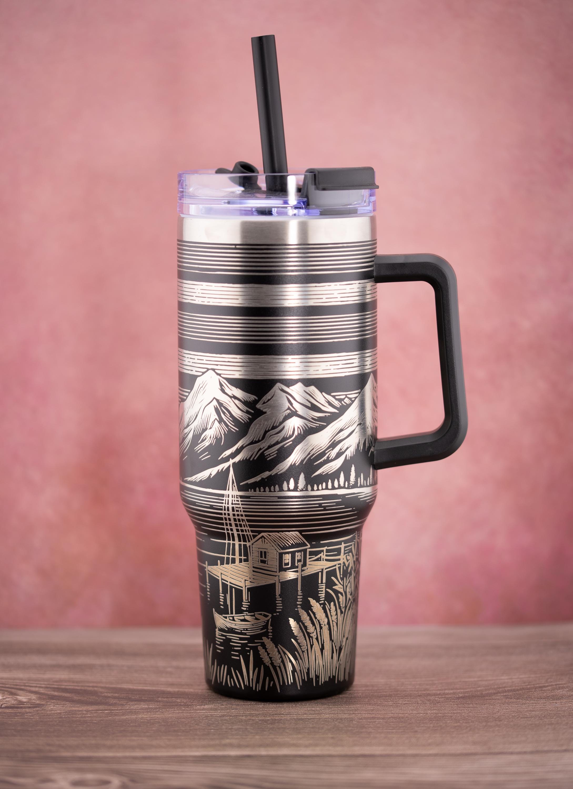 40oz Insulated Tumbler - Laser Engraved Buck And Flag Design | Stainless Steel Cup