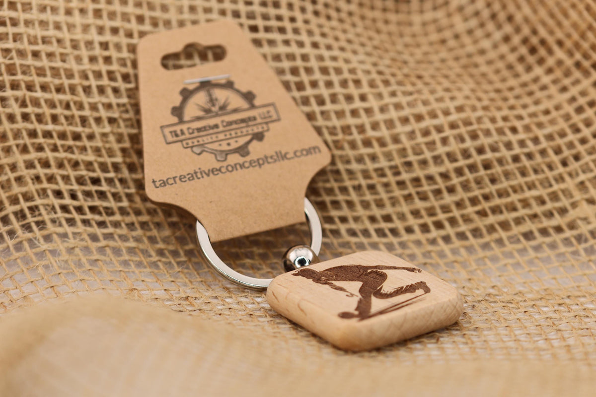 Bowling Keychain – Laser Engraved Hardwood Double Sided Bag Charm Keychain