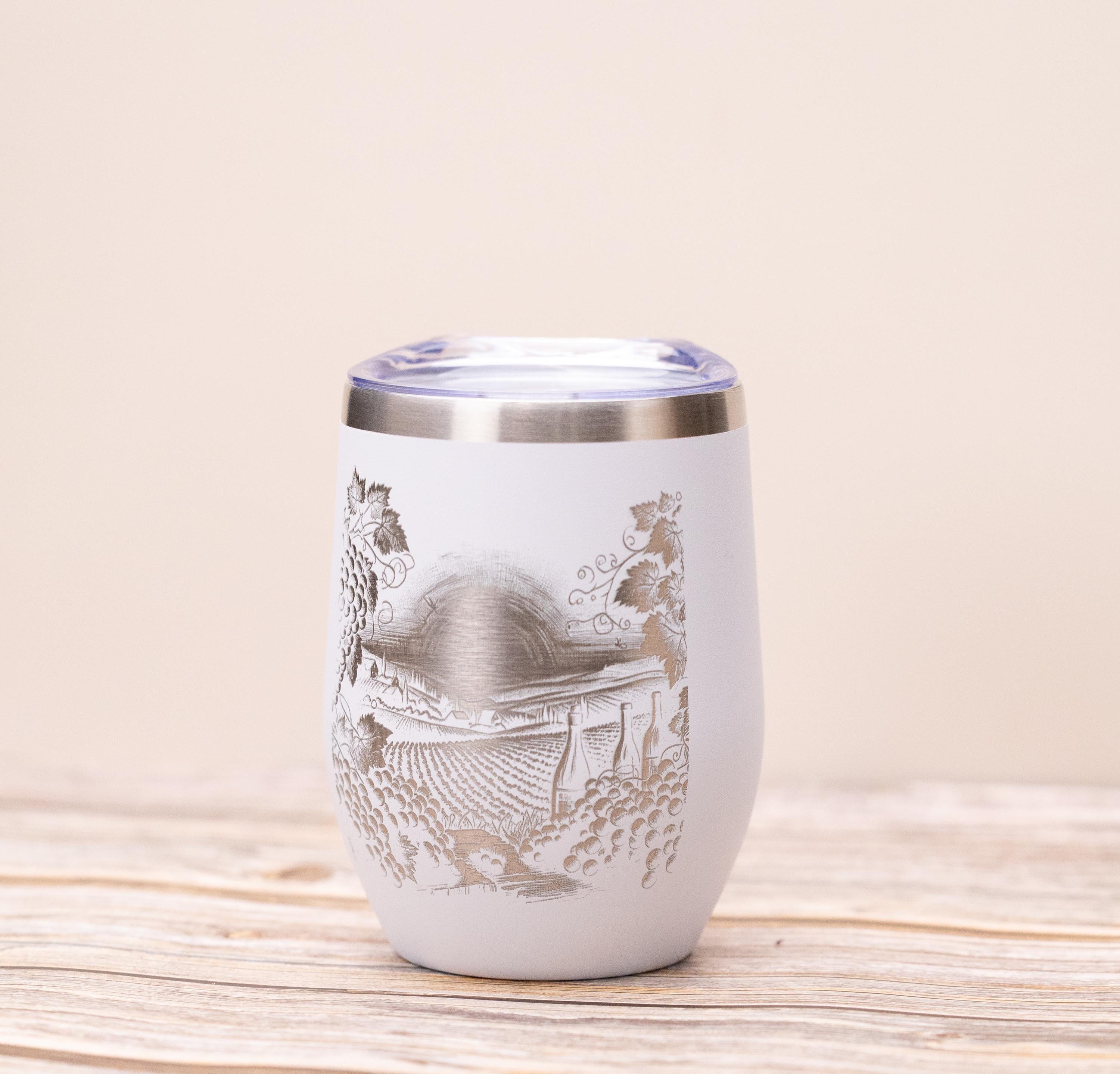 Insulated Wine Tumbler - Stainless Steel 12oz Double Wall Cup With Spill Resistant Lid