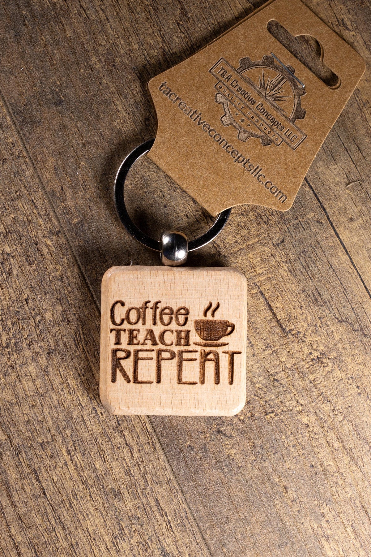 Teacher Keychain – Laser Engraved Hardwood Bag Charm | Coffee Teacher Gift