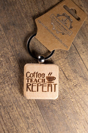 Teacher Keychain – Laser Engraved Hardwood Bag Charm | Coffee Teacher Gift