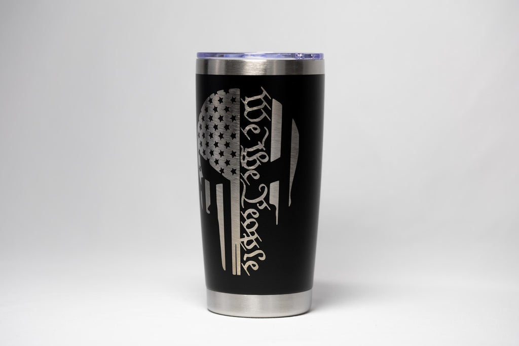 Patriotic Skull Tumbler – Laser Engraved Stainless Steel Cup, Double Wall Insulation