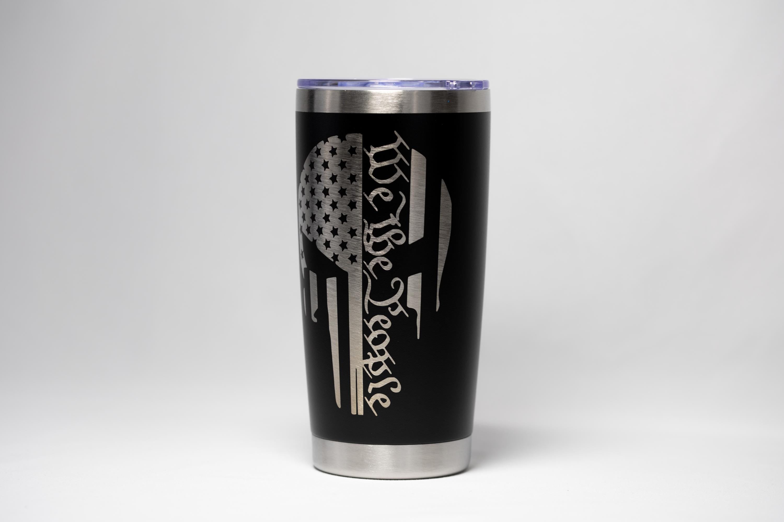 Patriotic Skull Tumbler – Laser Engraved Stainless Steel Cup, Double Wall Insulation