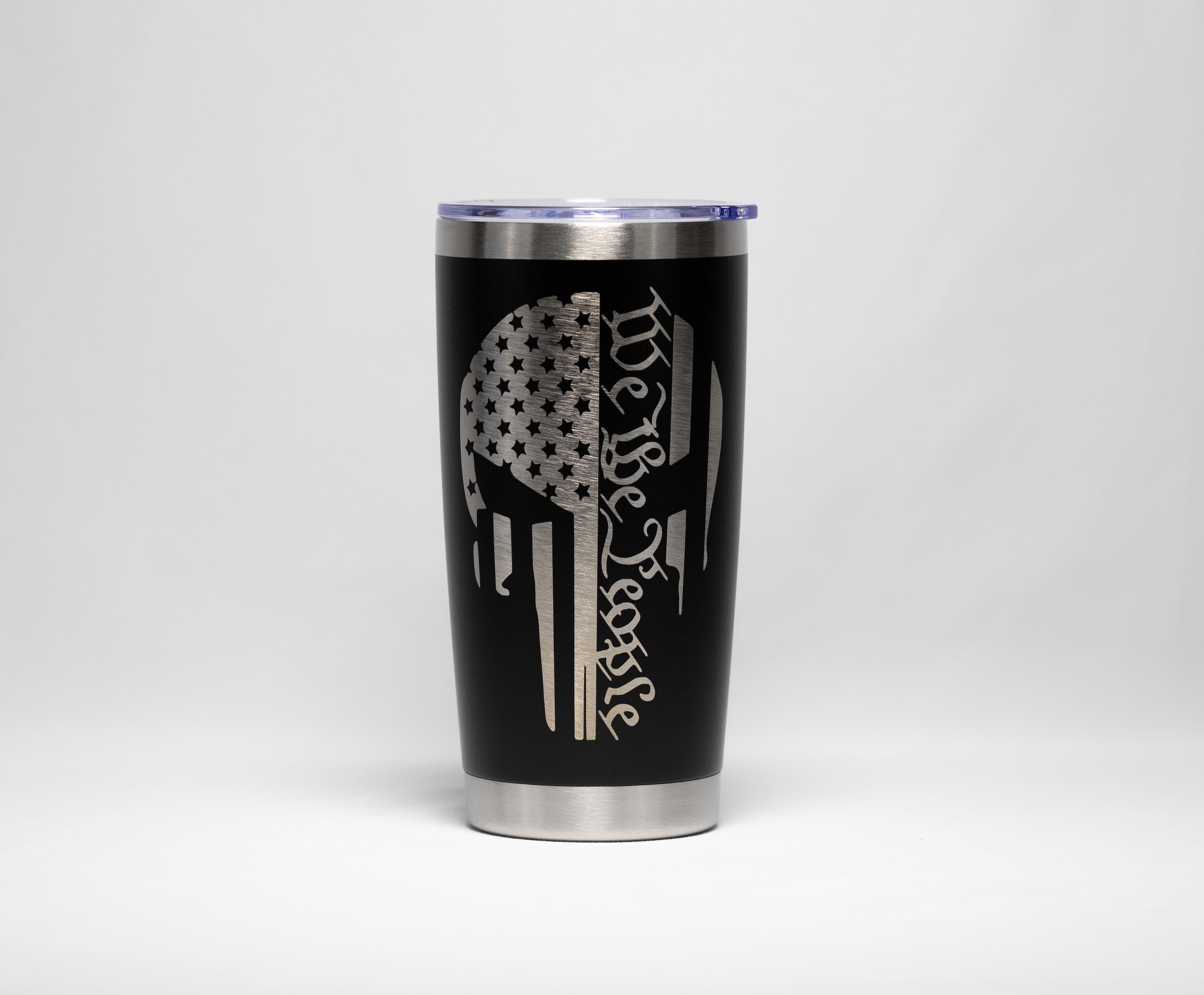 Patriotic Skull Tumbler – Laser Engraved Stainless Steel Cup, Double Wall Insulation