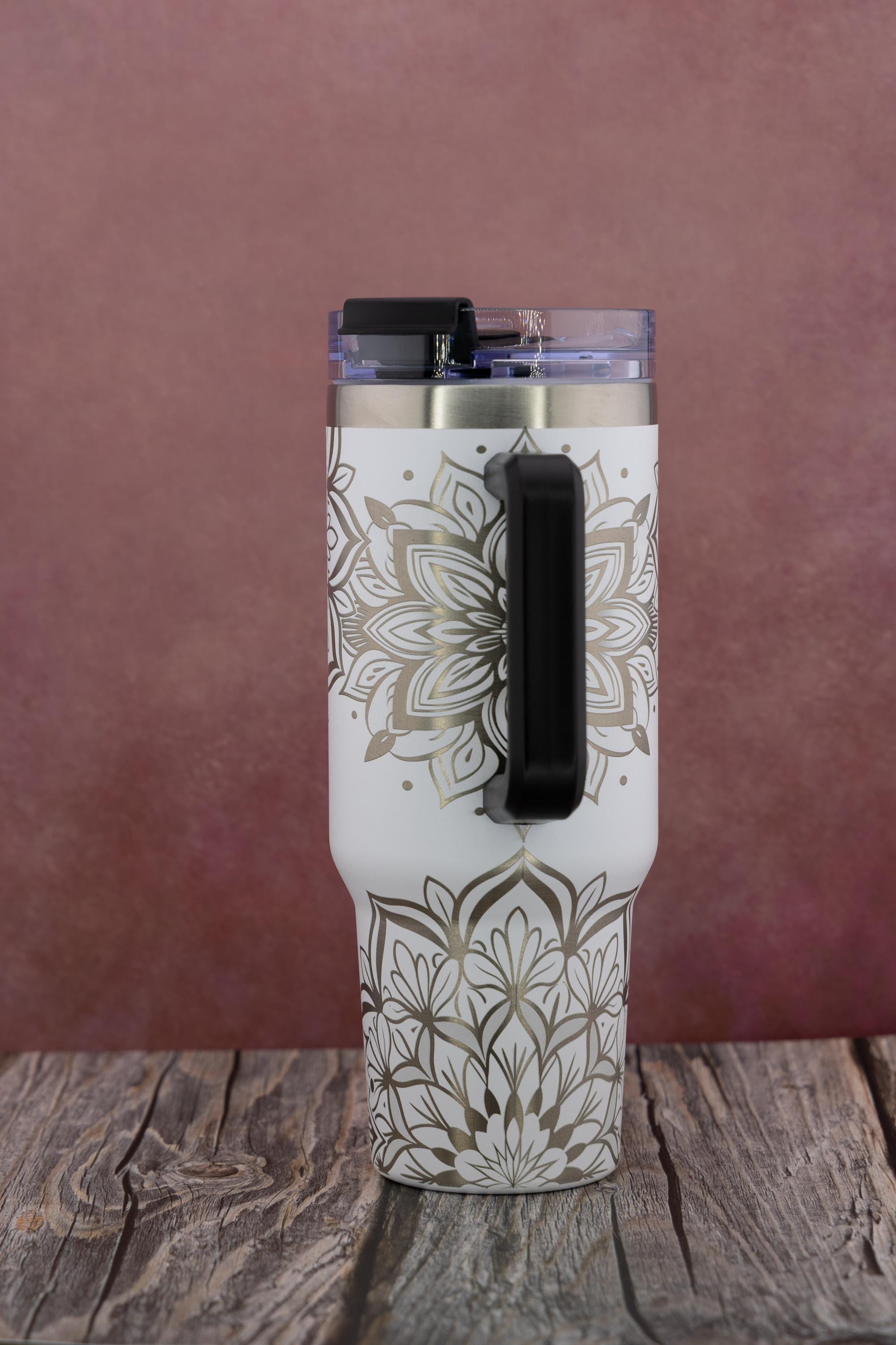 Mandala Travel Tumbler – Laser Engraved 40oz Insulated Cup With Double Wall Insulation
