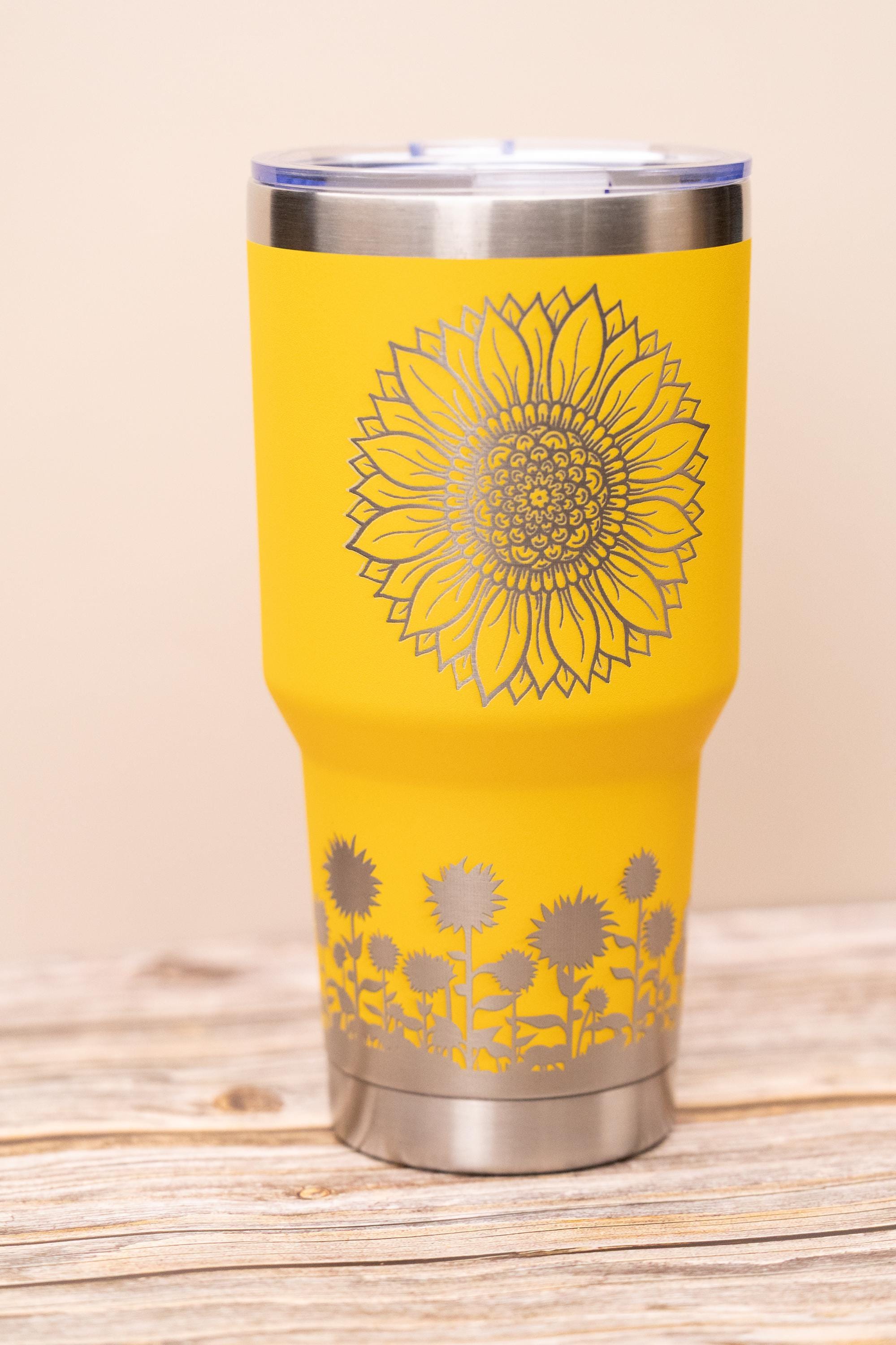 Sunflower Travel Tumbler - 30oz Vacuum Insulated Stainless Steel Cup with Clear Lid