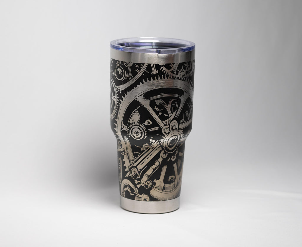 Steampunk Gear Tumbler - 30 Oz Insulated Stainless Steel Travel Cup With Laser Etched Design